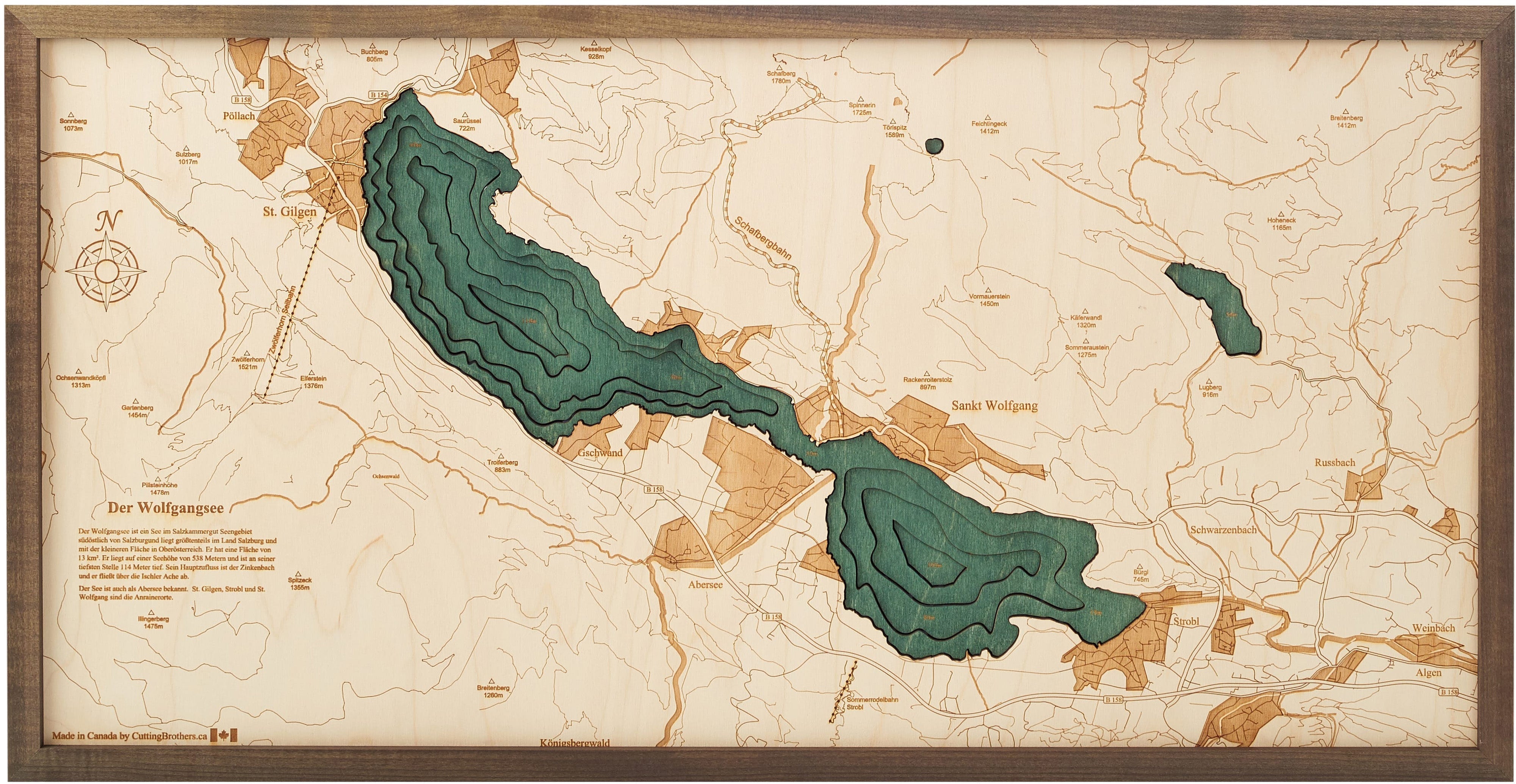 LAKE WOLFGANG 3D WOODEN WALL MAP - Version M