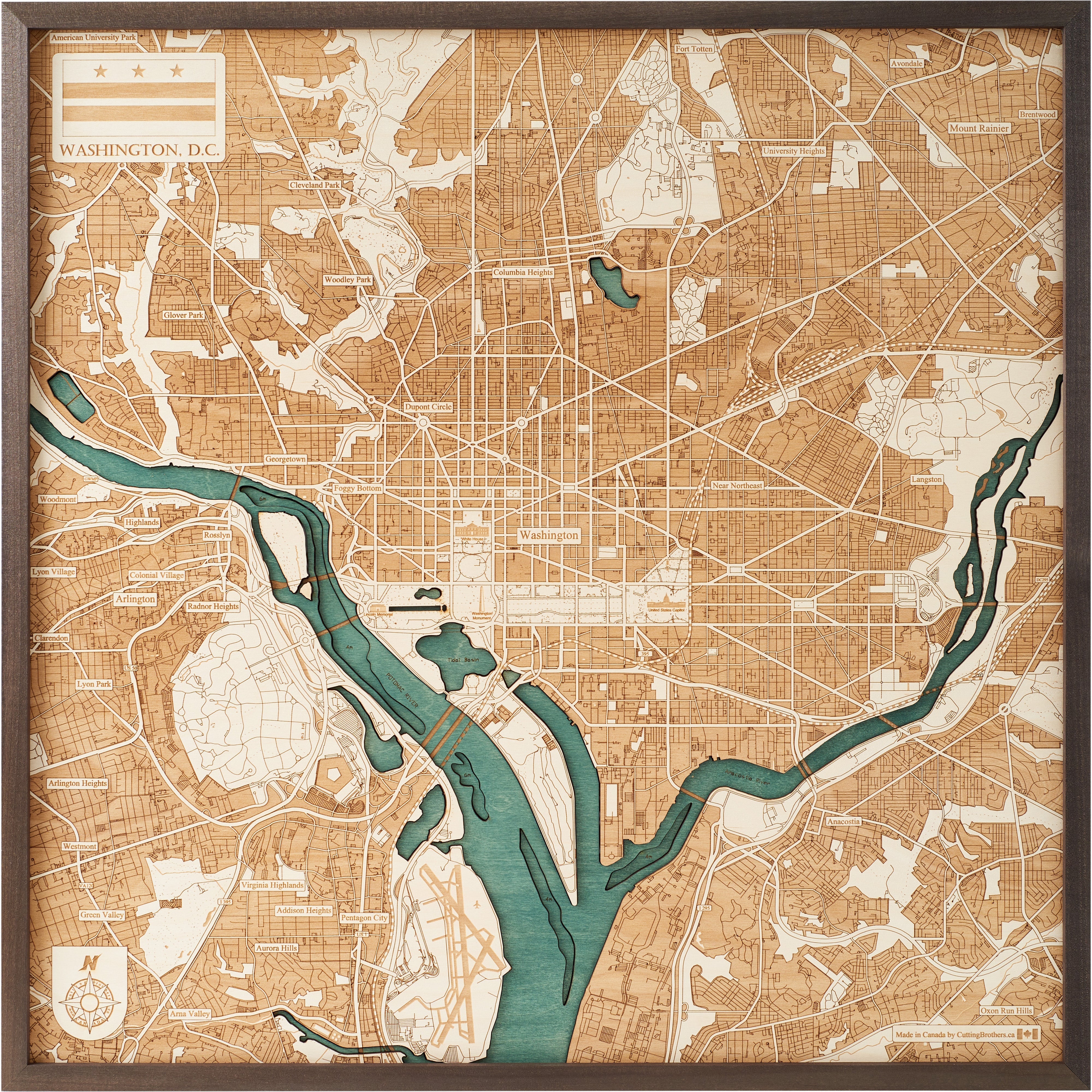 WASHINGTON 3D WOODEN WALL MAP - Version L