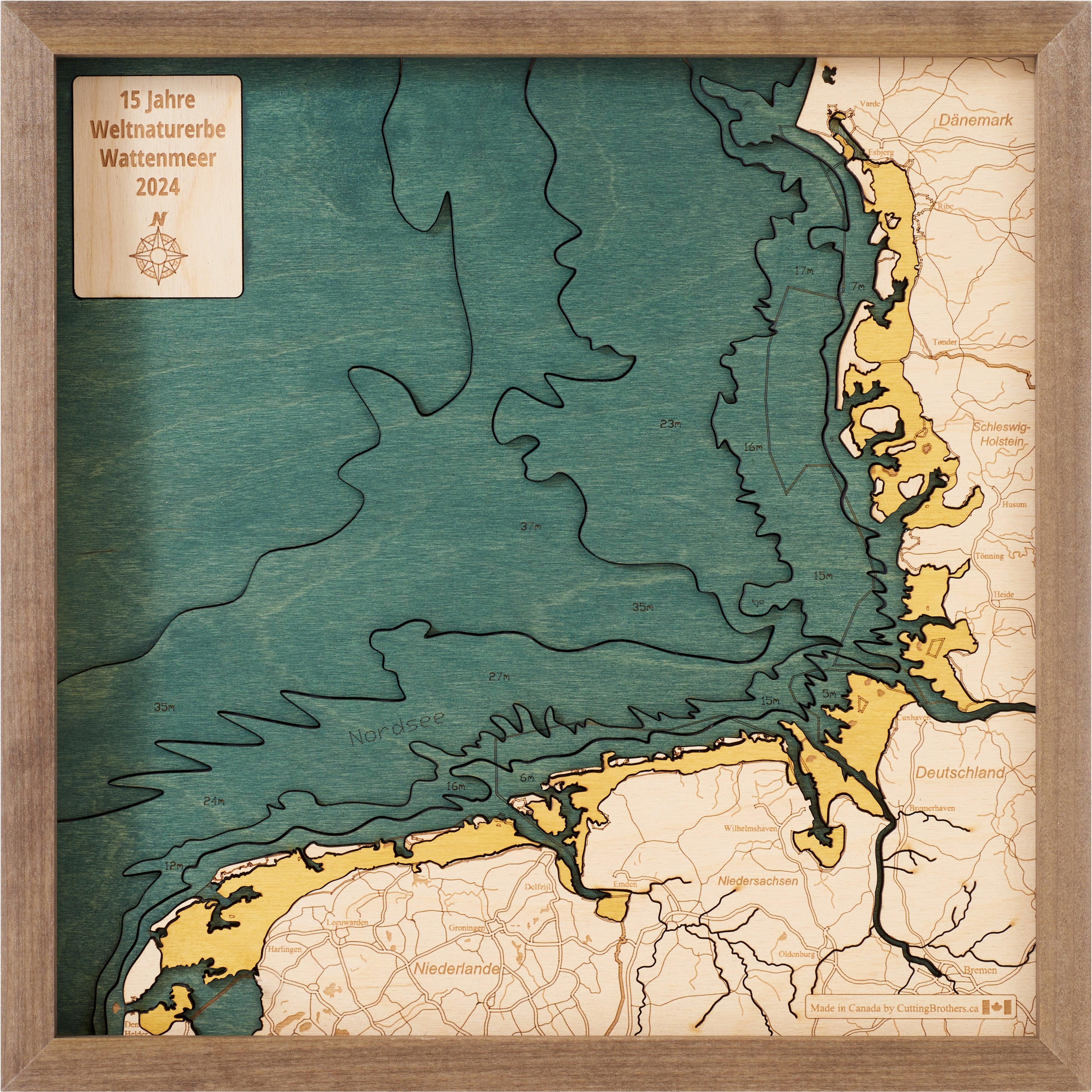 WADDENSEA 3D WOODEN WALL MAP - Version S