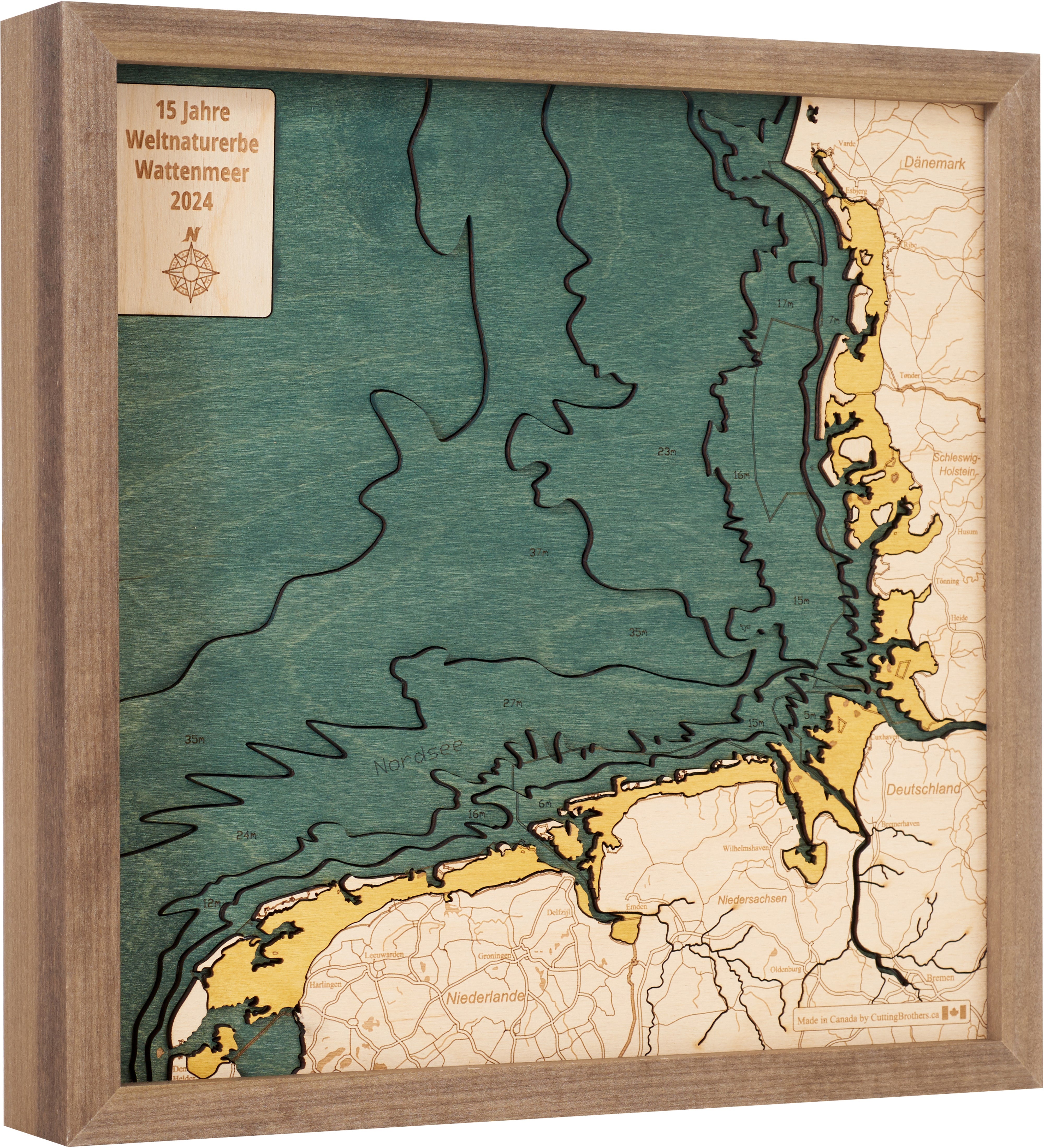 WADDENSEA 3D WOODEN WALL MAP - Version S