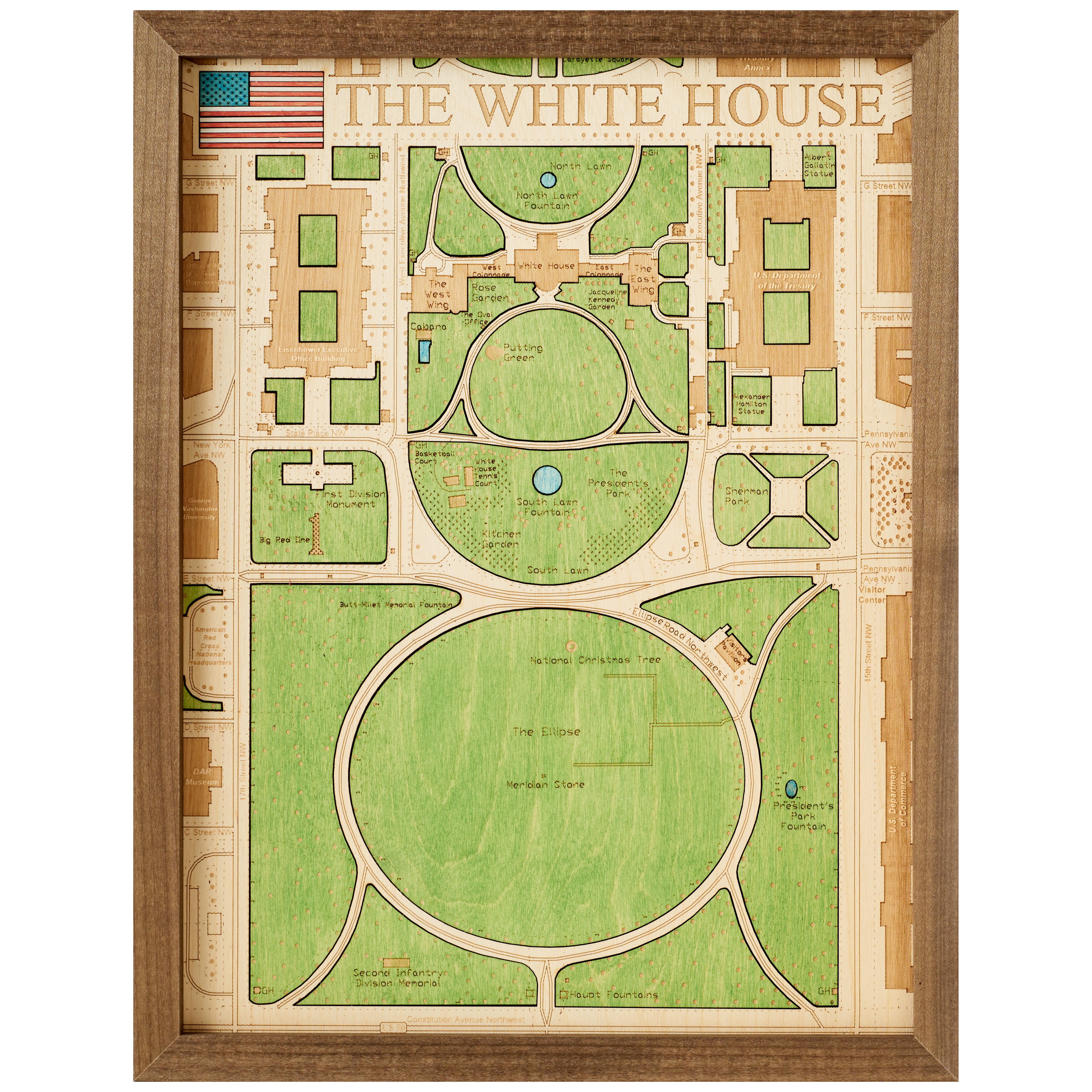 WHITE HOUSE 3D WOODEN WALL MAP - Version S