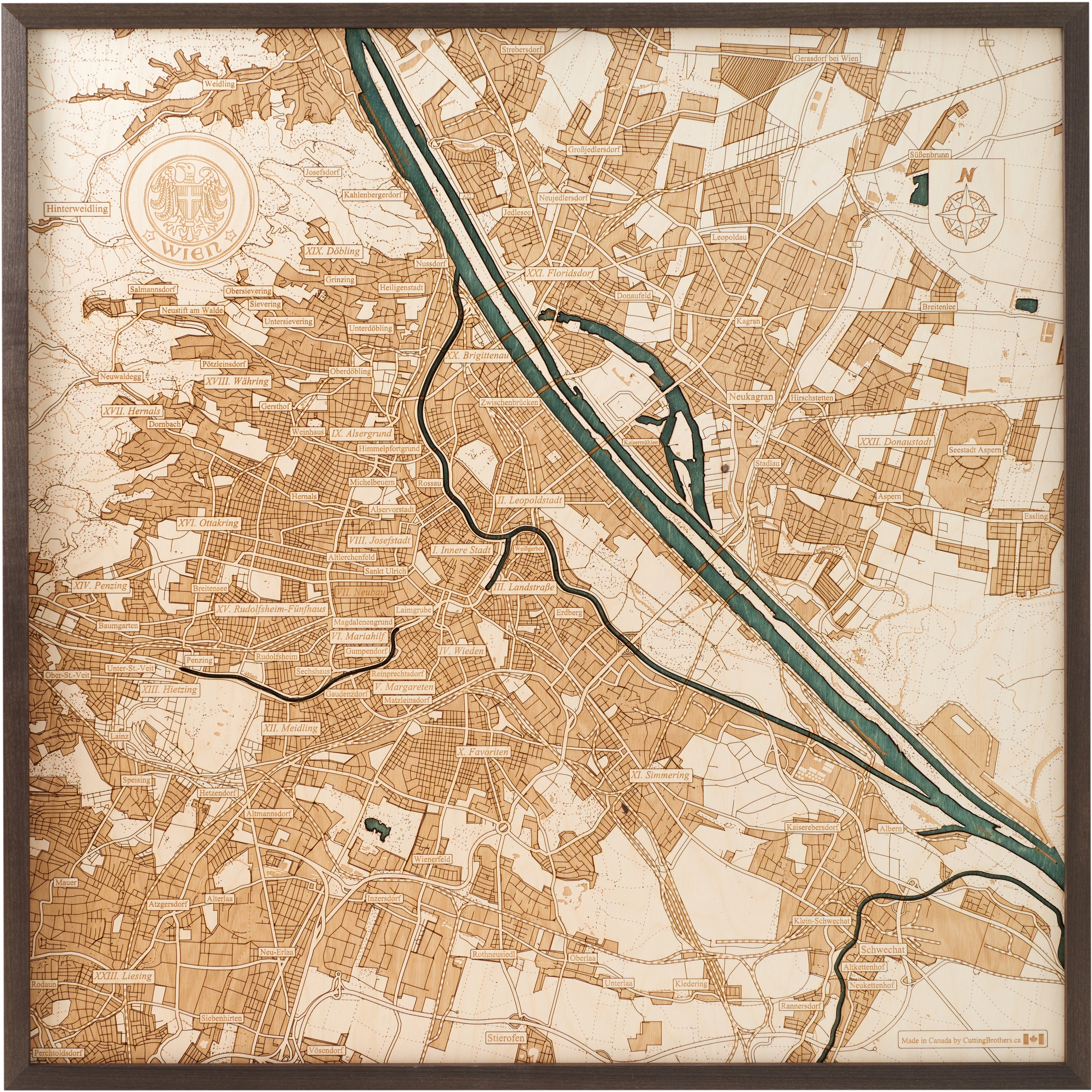 VIENNA 3D WOODEN WALL MAP - Version L