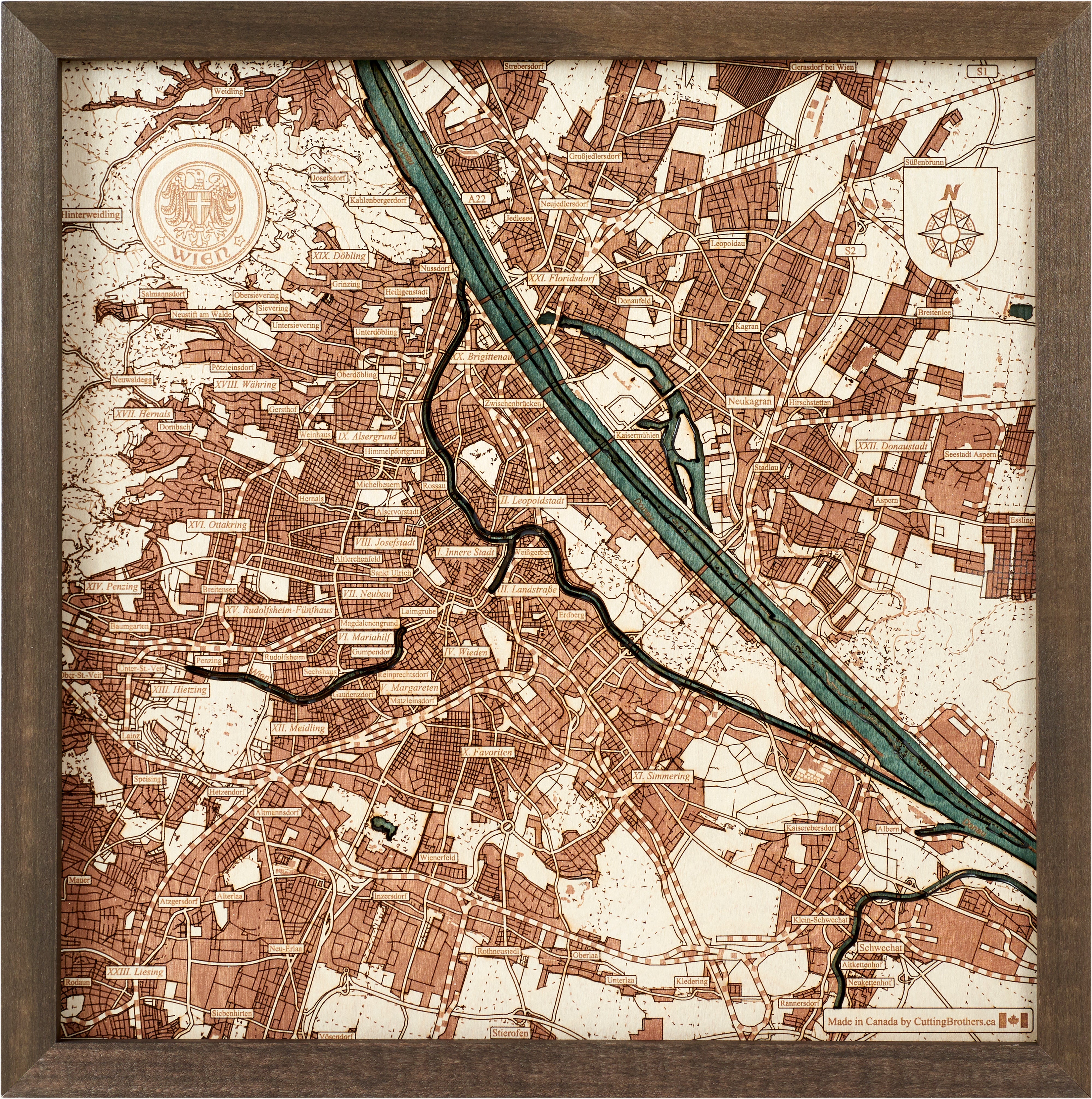 VIENNA 3D WOODEN WALL MAP - Version S