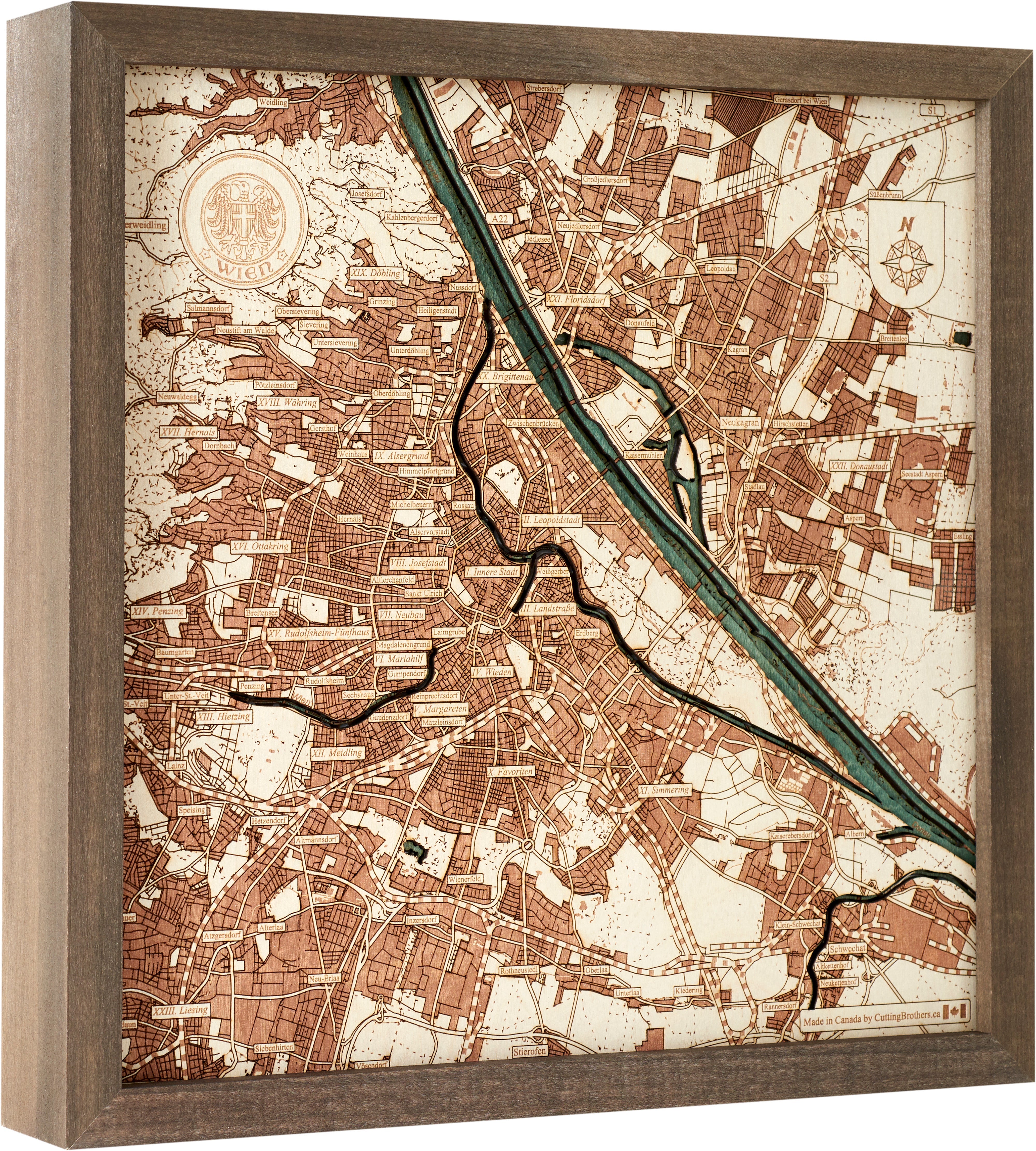 VIENNA 3D WOODEN WALL MAP - Version S