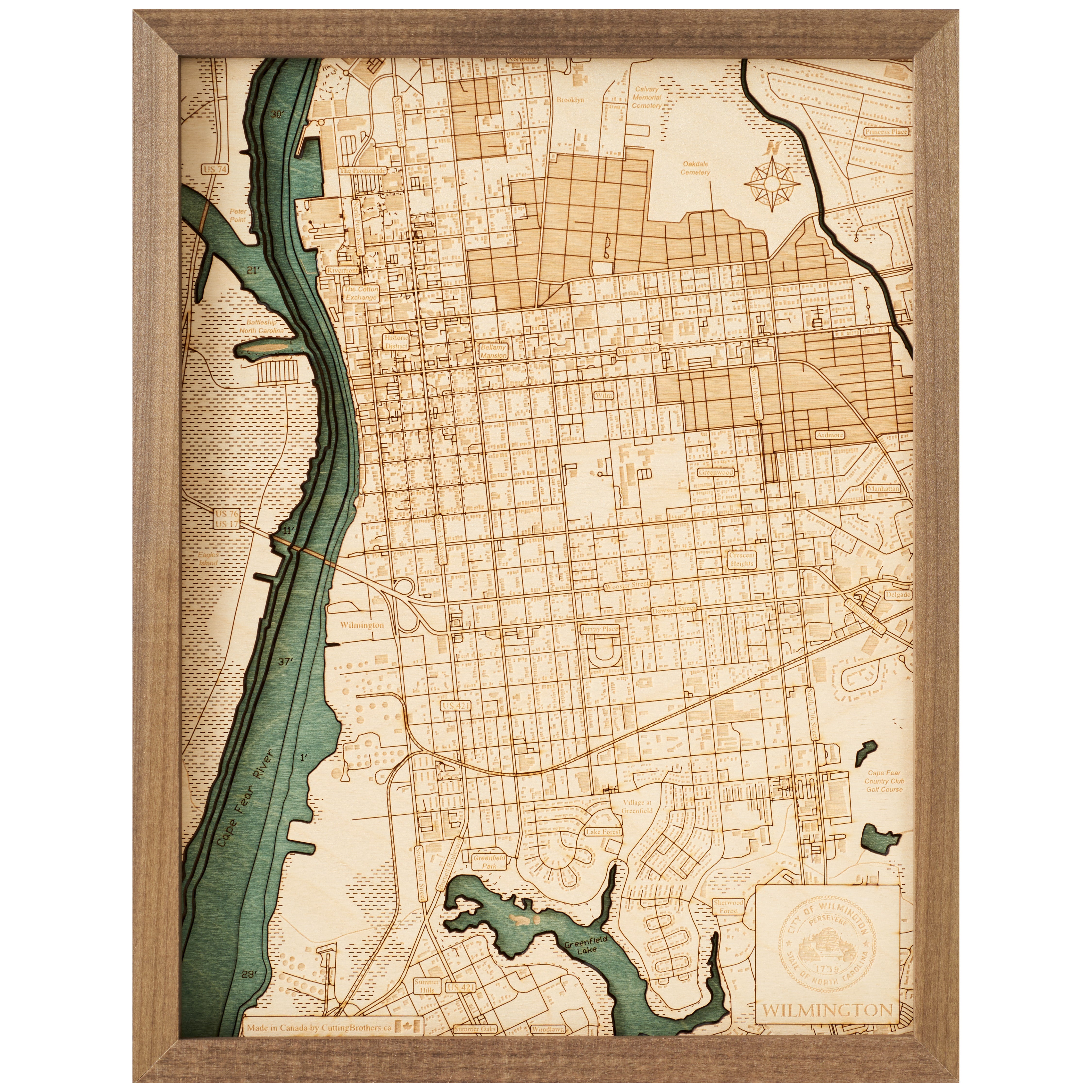 WILMINGTON 3D WOODEN WALL MAP - Version S