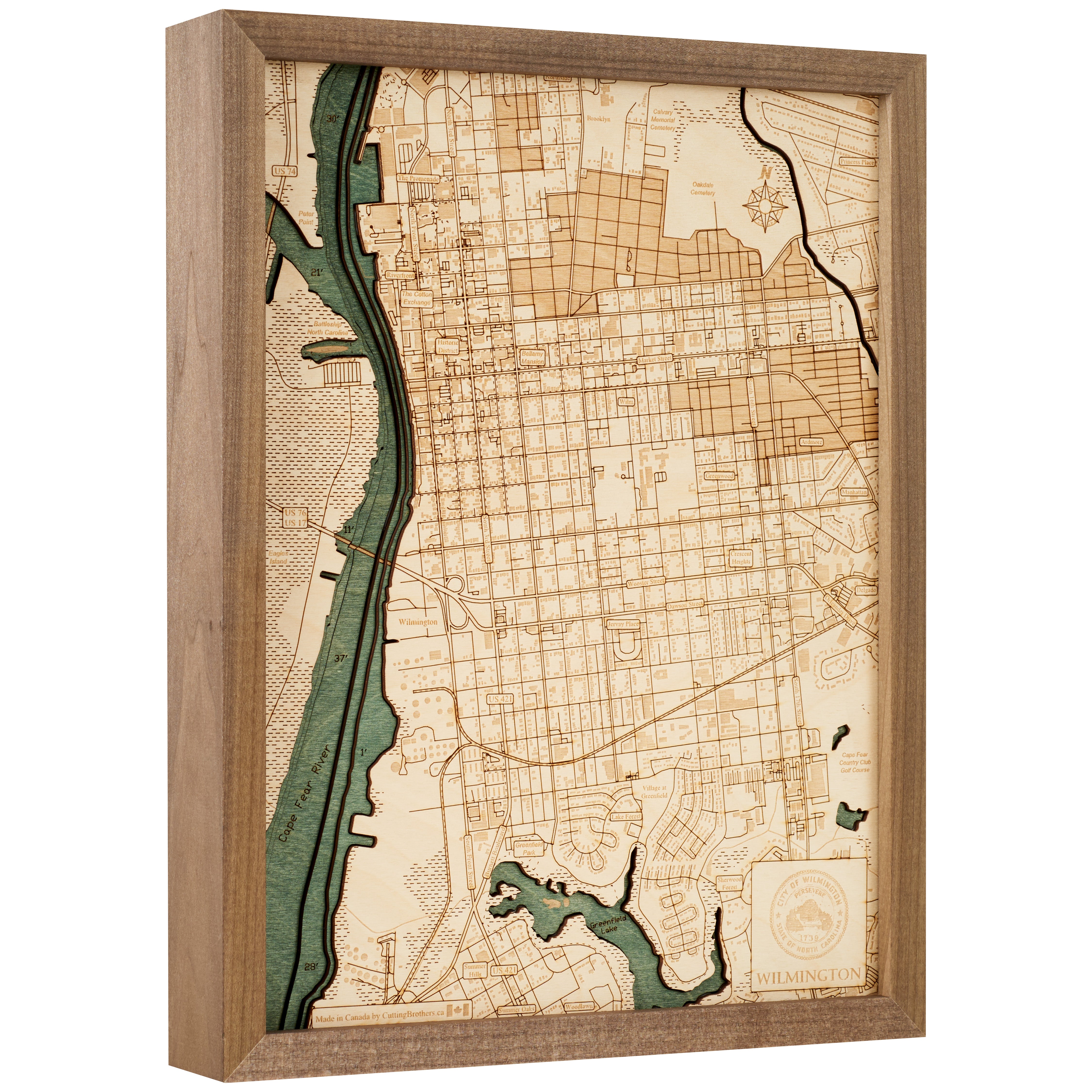 WILMINGTON 3D WOODEN WALL MAP - Version S