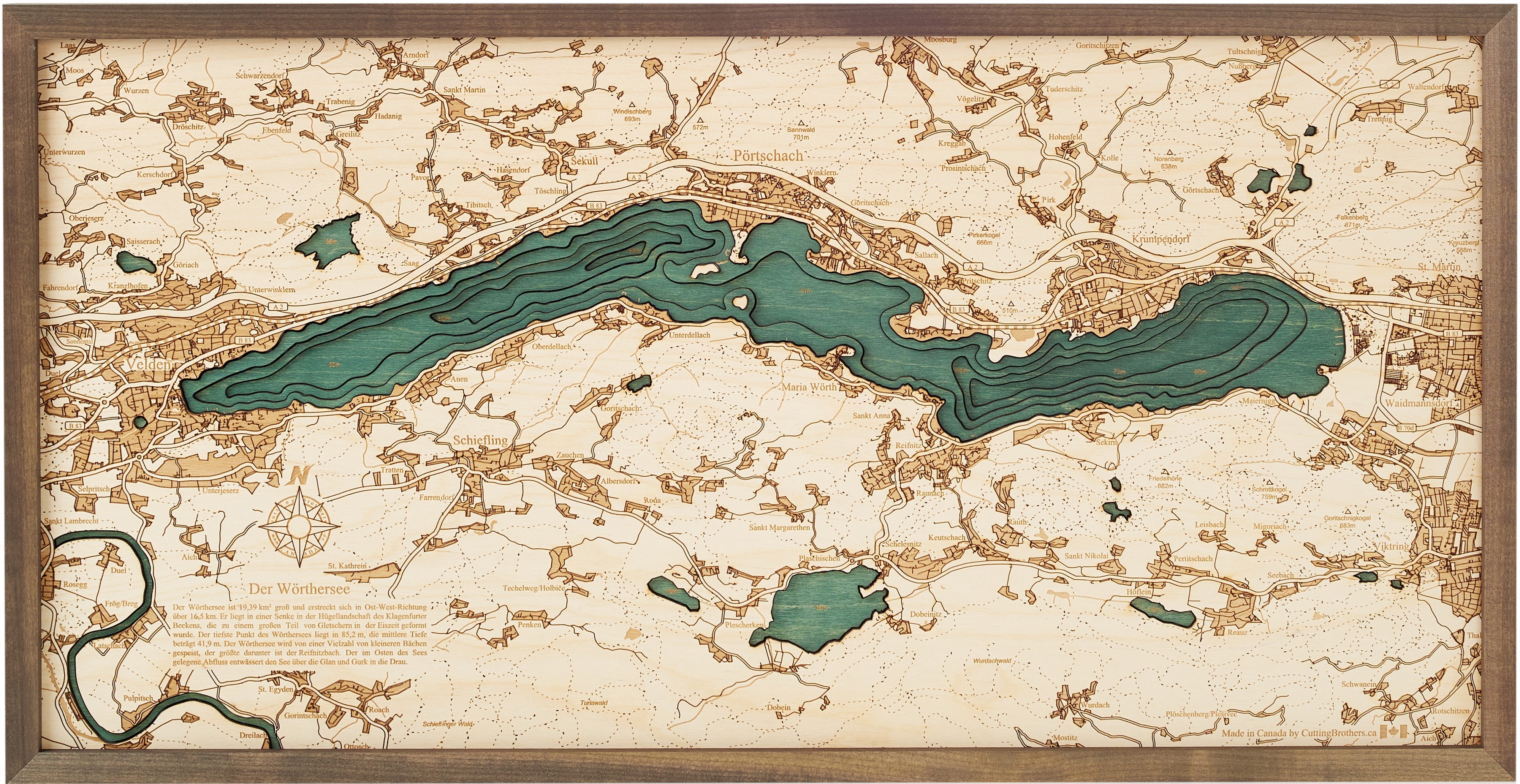 LAKE WOERTHER 3D WOODEN WALL MAP - Version M