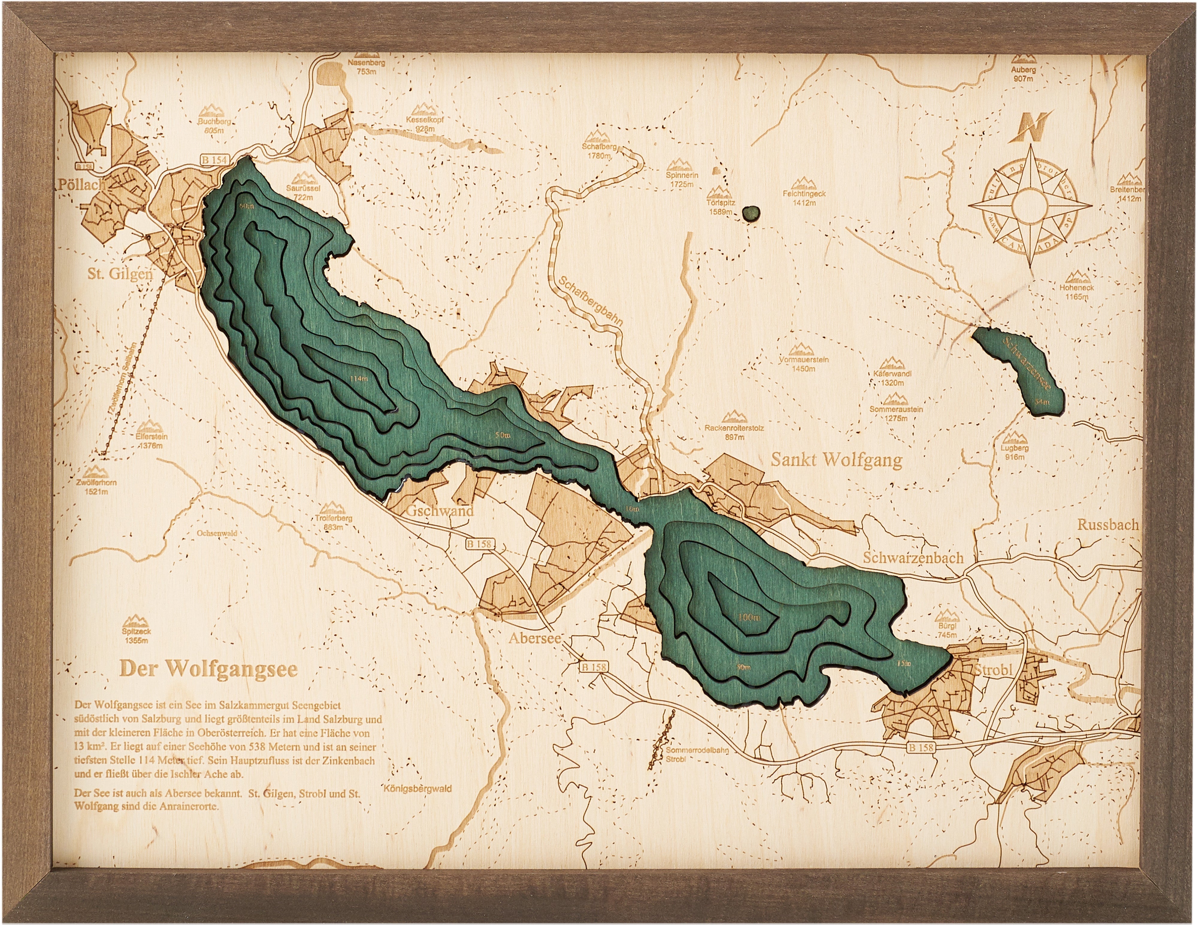 LAKE WOLFGANG 3D WOODEN WALL MAP - Version S