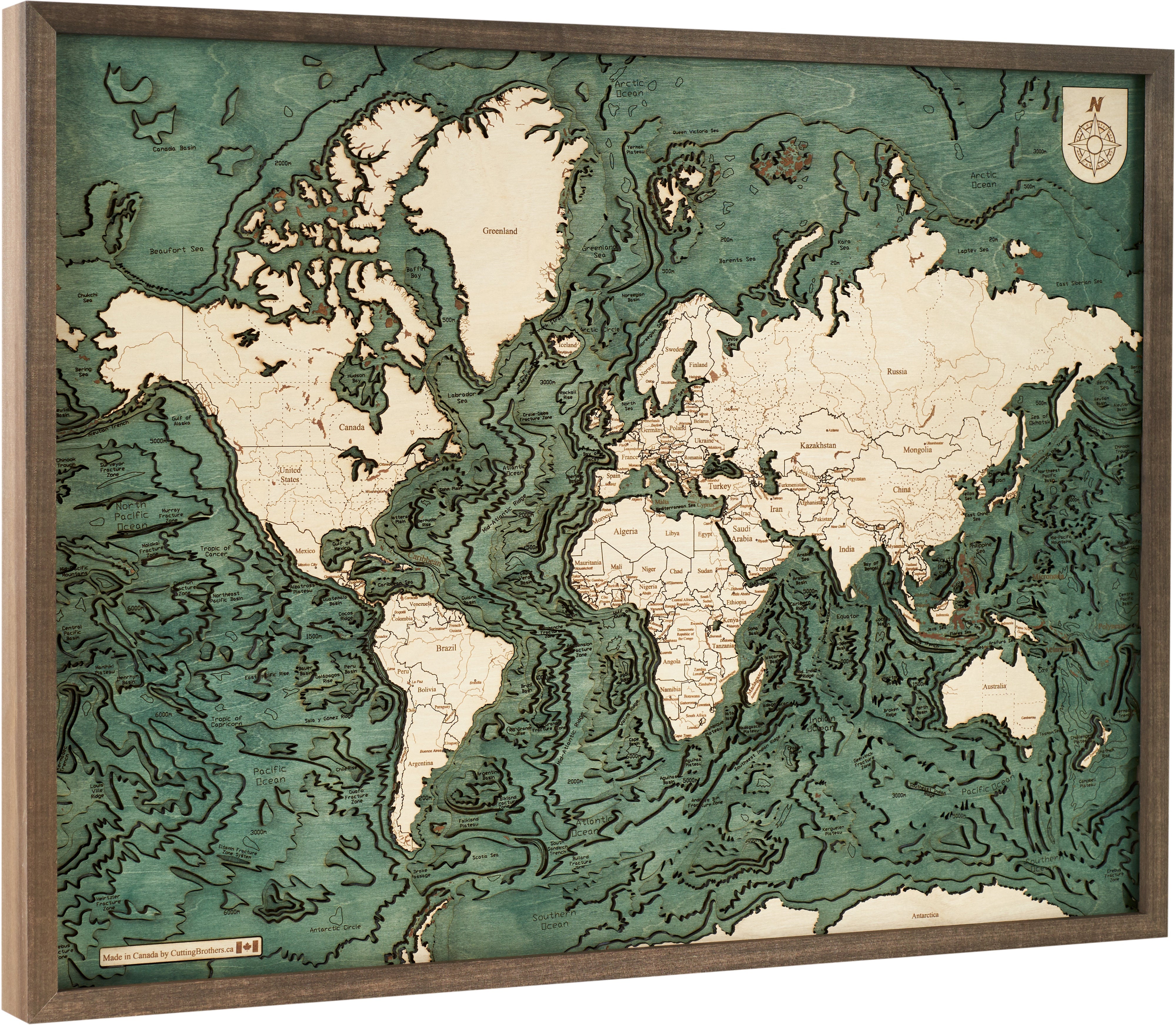 WORLD 3D WOODEN WALL MAP - Version L