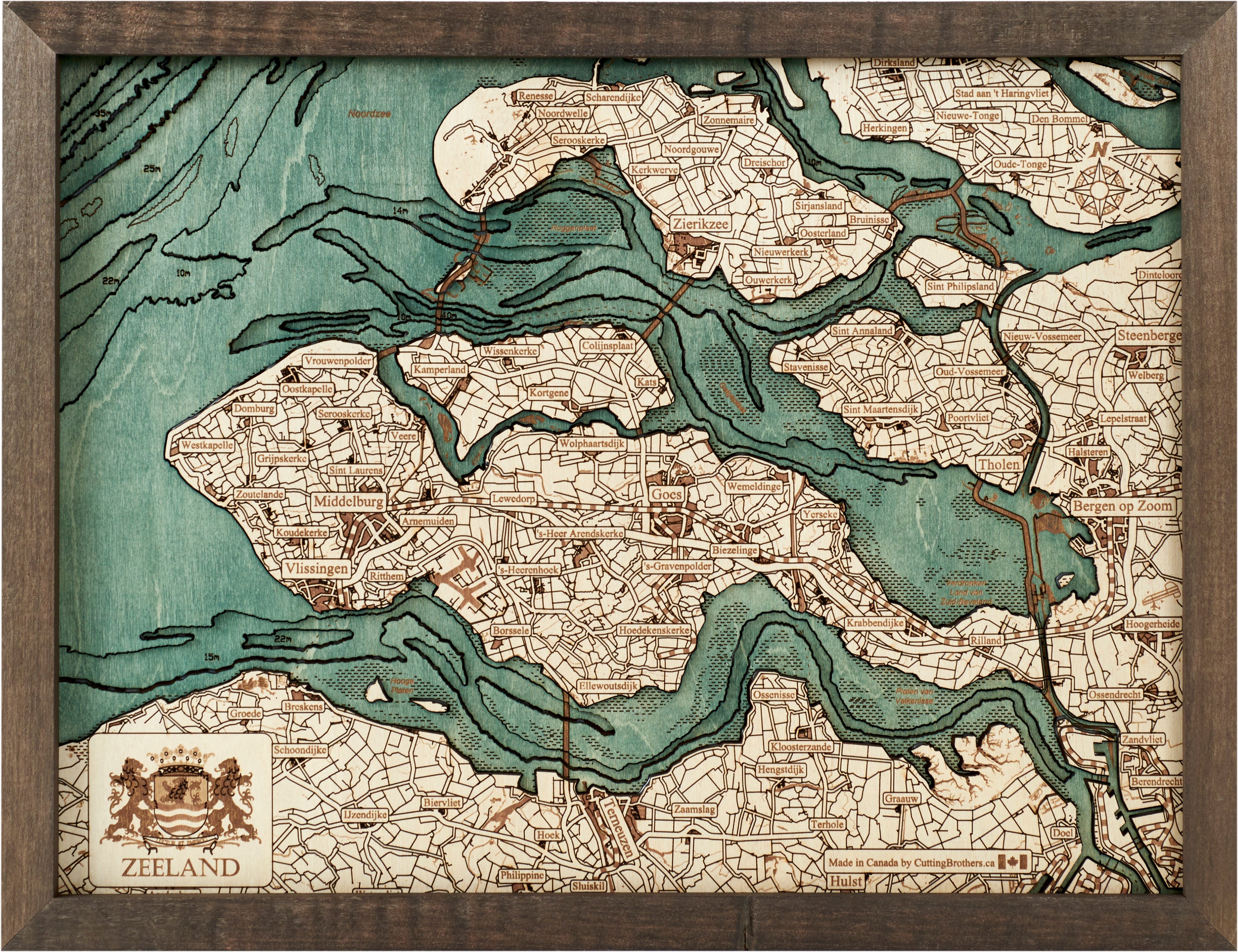 ZEELAND 3D WOODEN WALL MAP - Version S