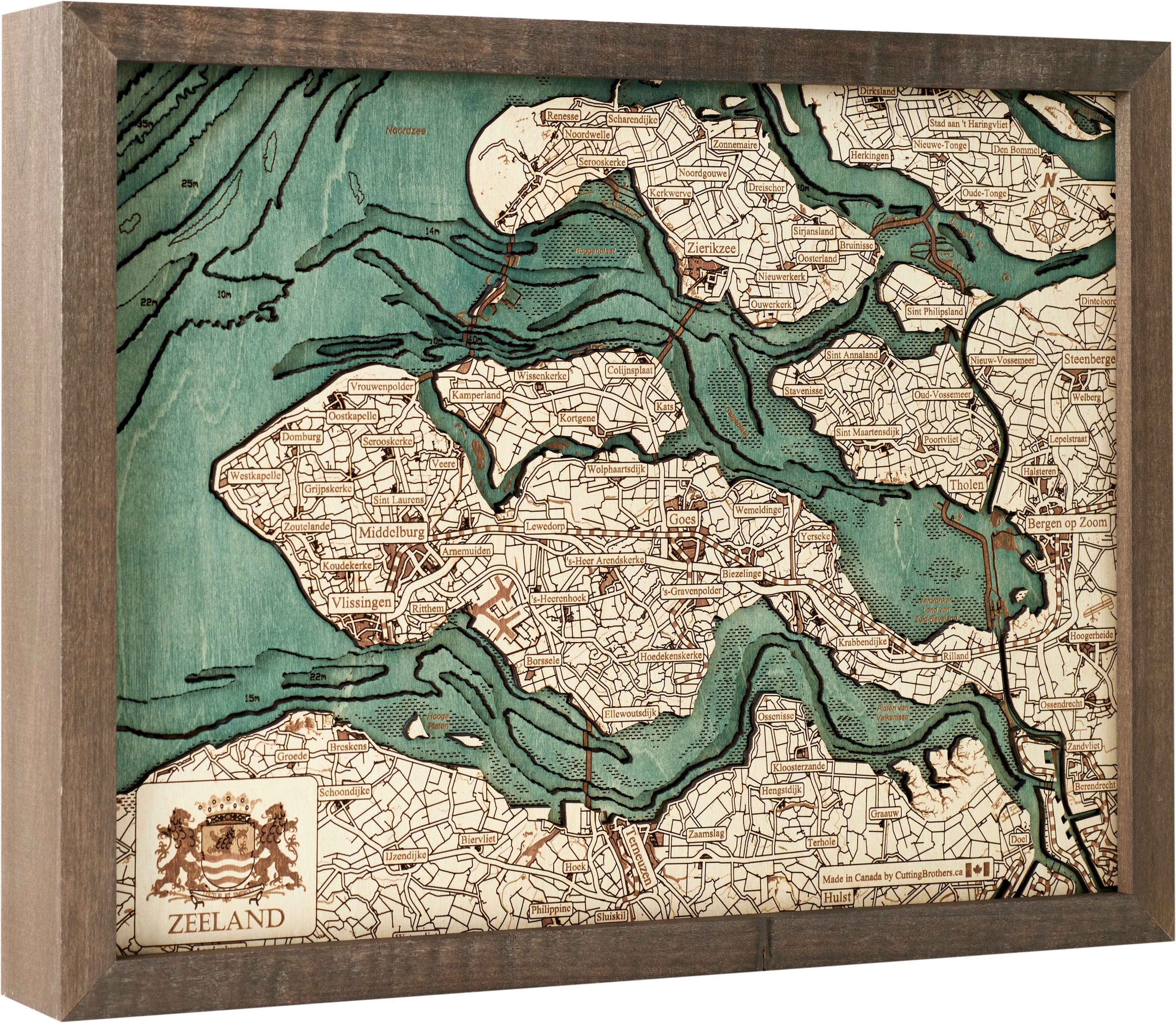 ZEELAND 3D WOODEN WALL MAP - Version S