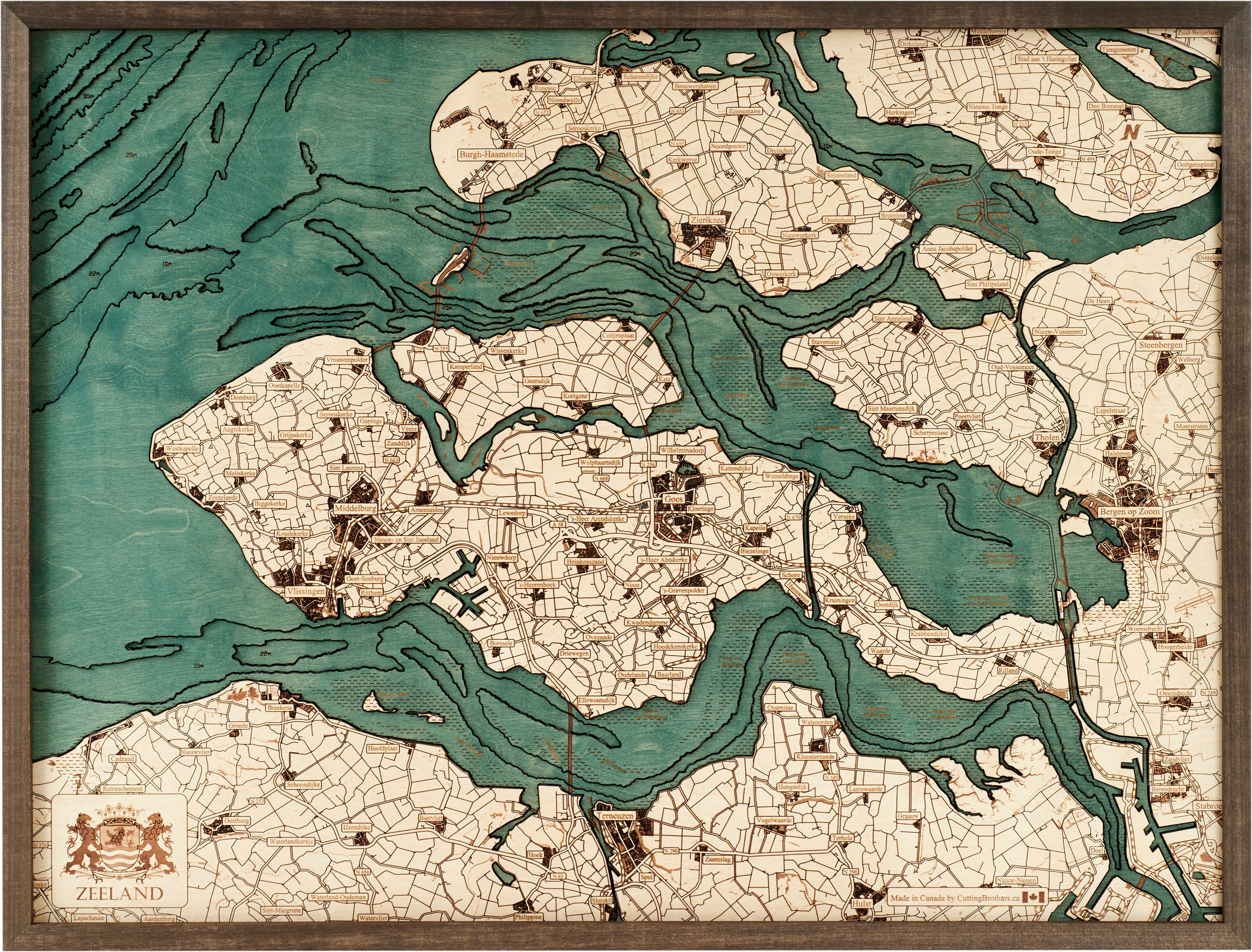 ZEELAND 3D WOODEN WALL MAP - Version L