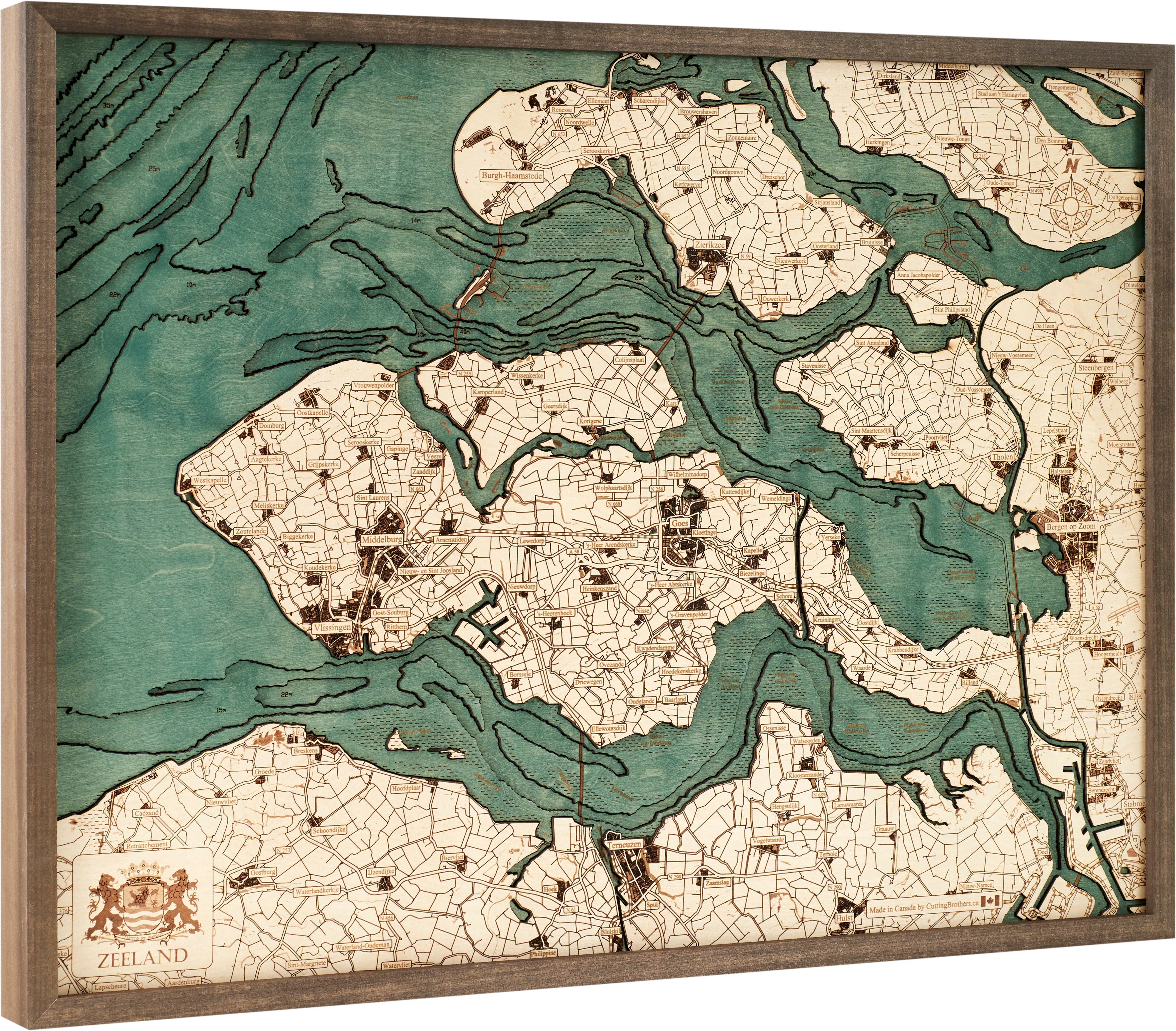 ZEELAND 3D WOODEN WALL MAP - Version L