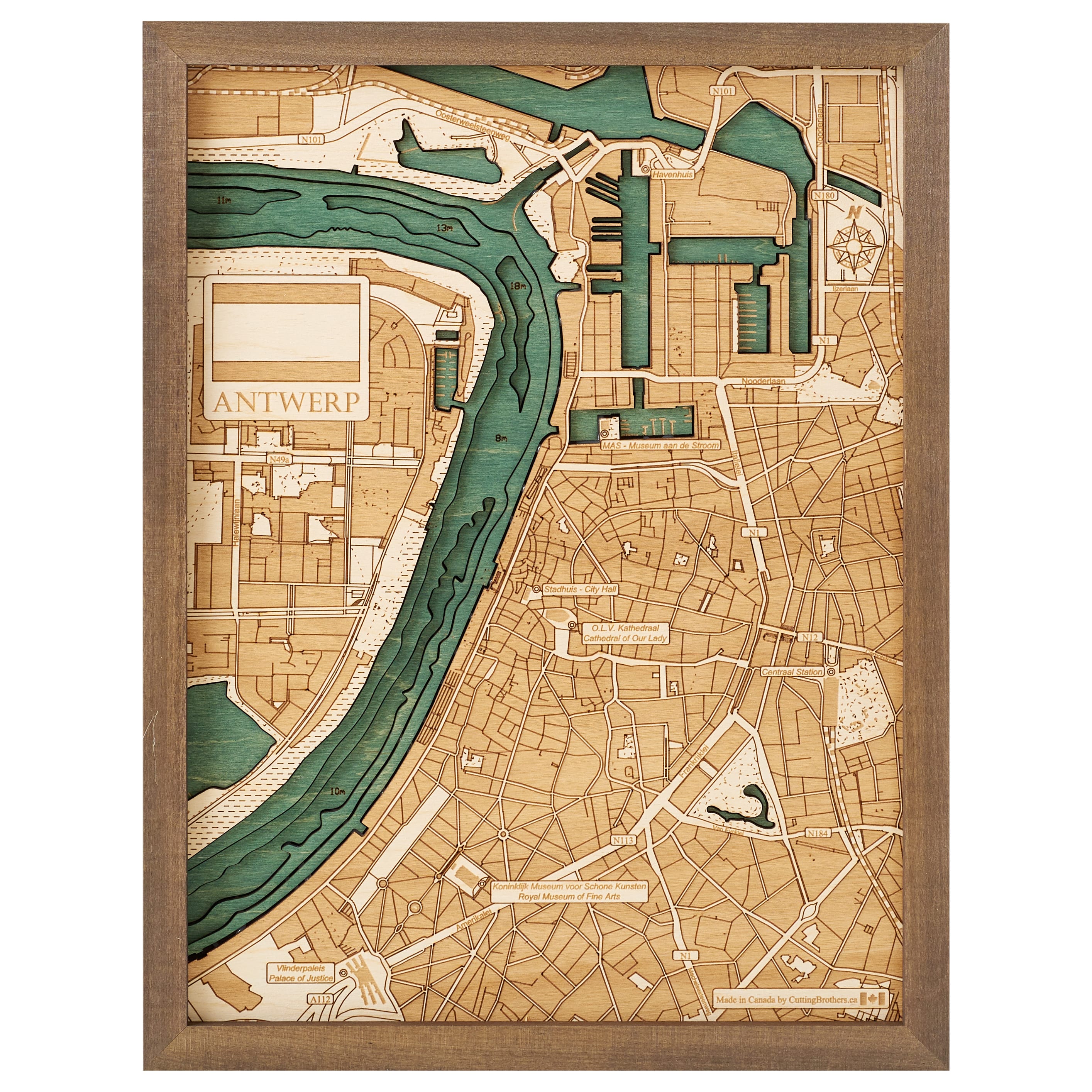 ANTWERP 3D WOODEN WALL MAP - Version S