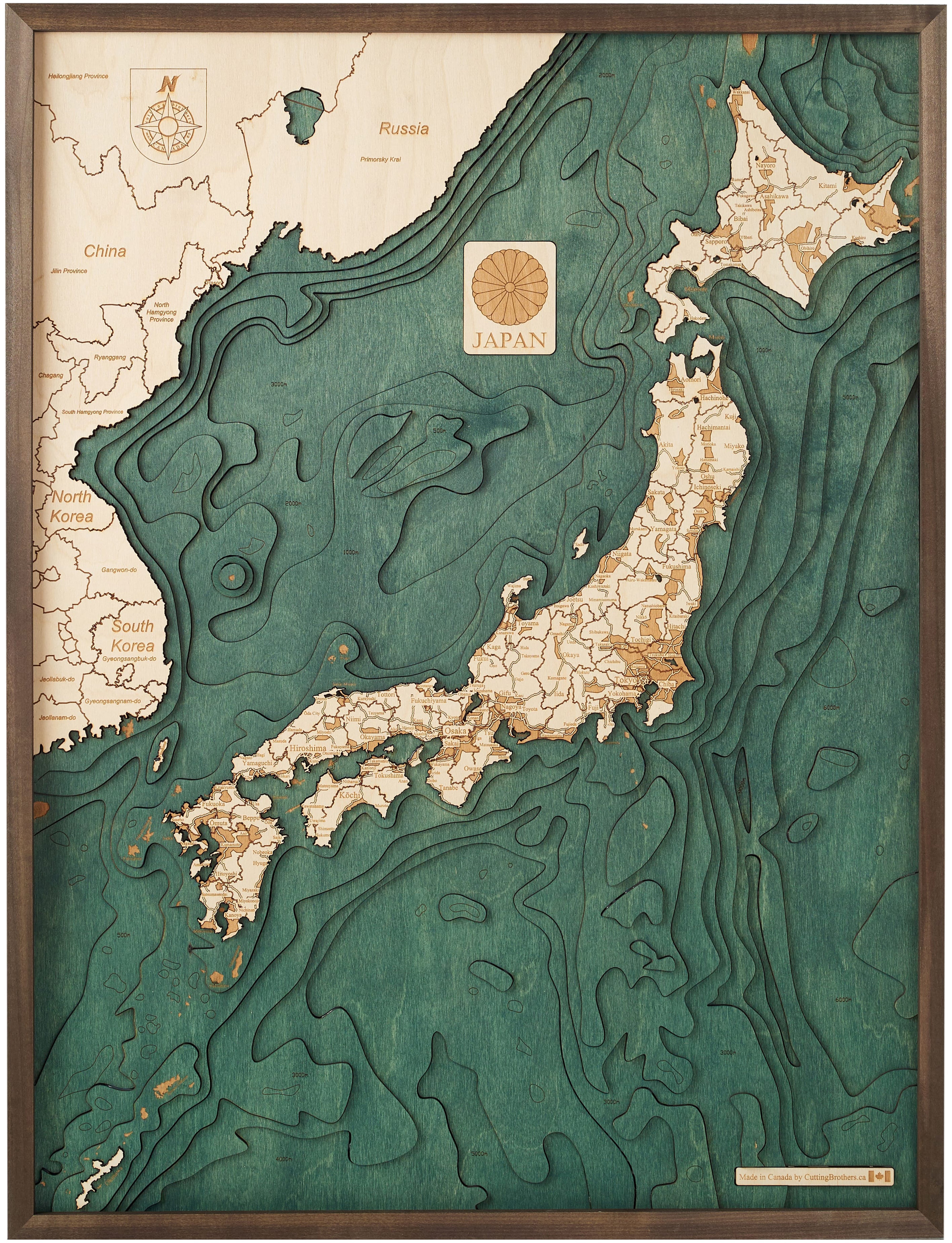 JAPAN 3D WOODEN WALL MAP - Version L